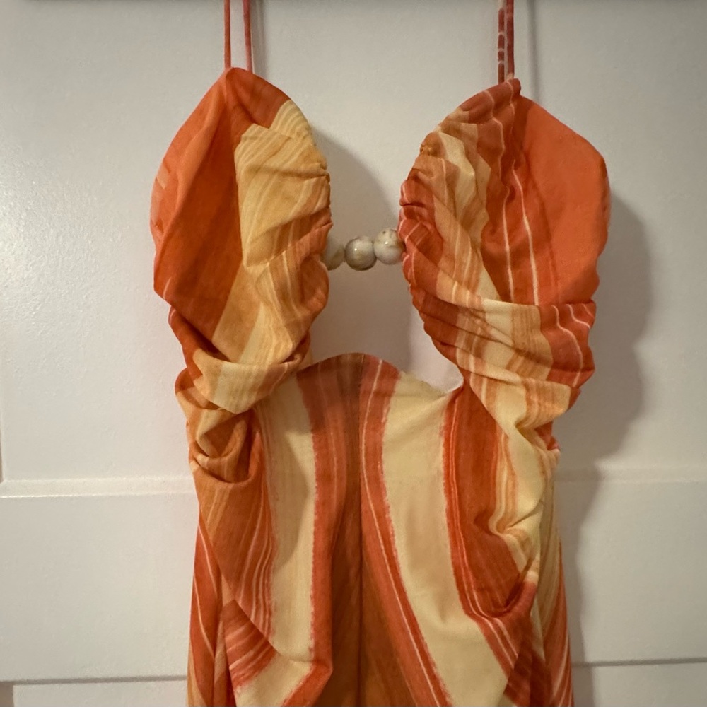 Anthropologie Orange and Cream Midi Dress - Picture 4 of 5